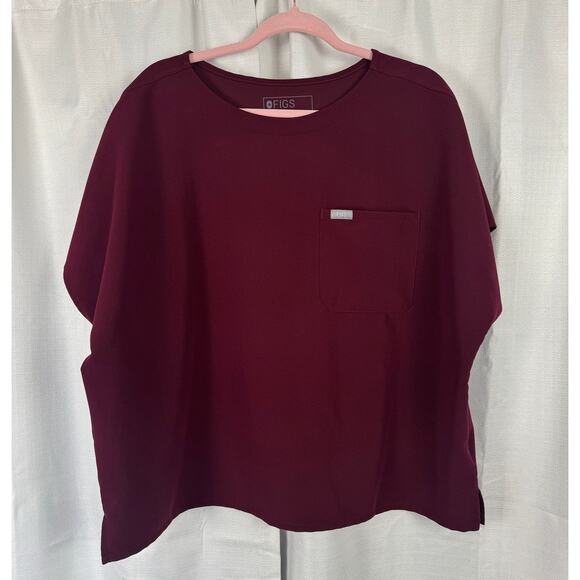 Figs Tops - FIGS Technical Collection Scrub Top XXL Burgundy Oversized